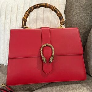 GUCCI Dionysus Red Leather Bamboo top handle Large Bag EUC w/ COA & dustbag.